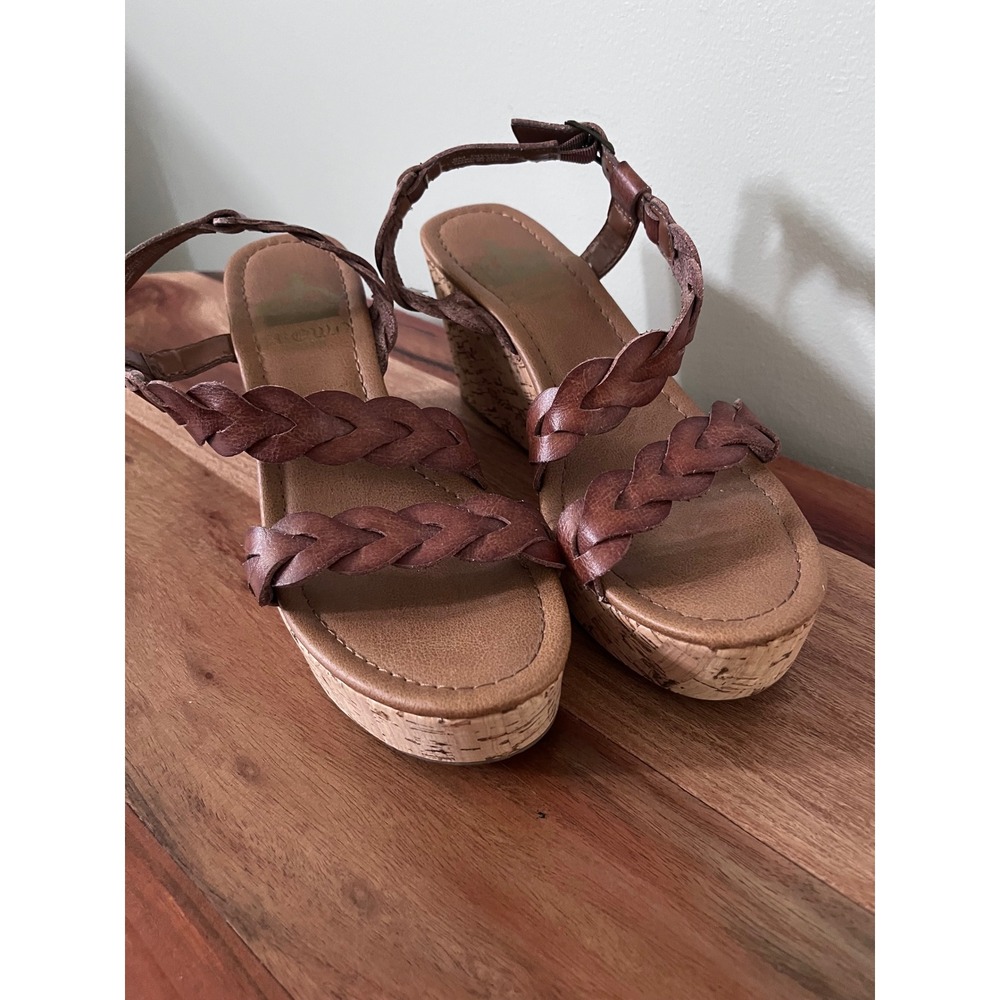 Crown Vintage Dryden Brown Braided Cork Wedge Sandals Women 9M Strappy Boho